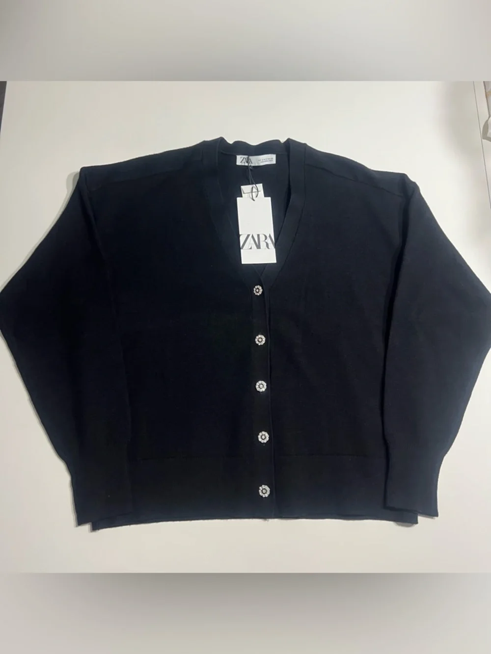 ZARA Black V-Neck Cardigan with Decorative Buttons - Picture 3 of 16
